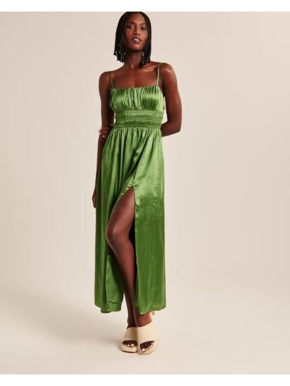 Abercrombie Fitch Dress Medium Green Shear Bodice Maxi Sphagetti Strap